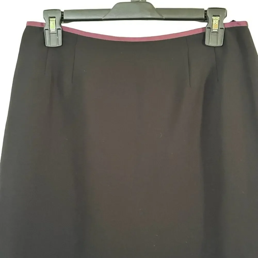 Kasper Black Plum Trim Career Skirt & Suit Jacket Blazer Lined 2 Piece Set sz 8